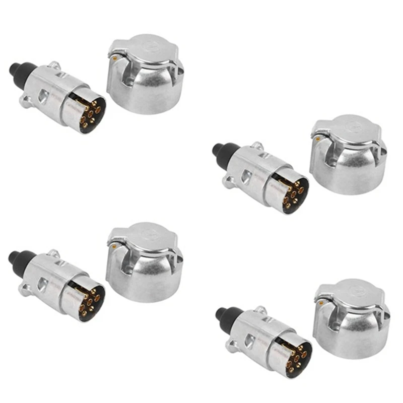 4Set Trailer Accessories- 7 Pin Trailer Plug 12V Rv Sockets Towbar Towing 7Pin Metal Trailer Connectors