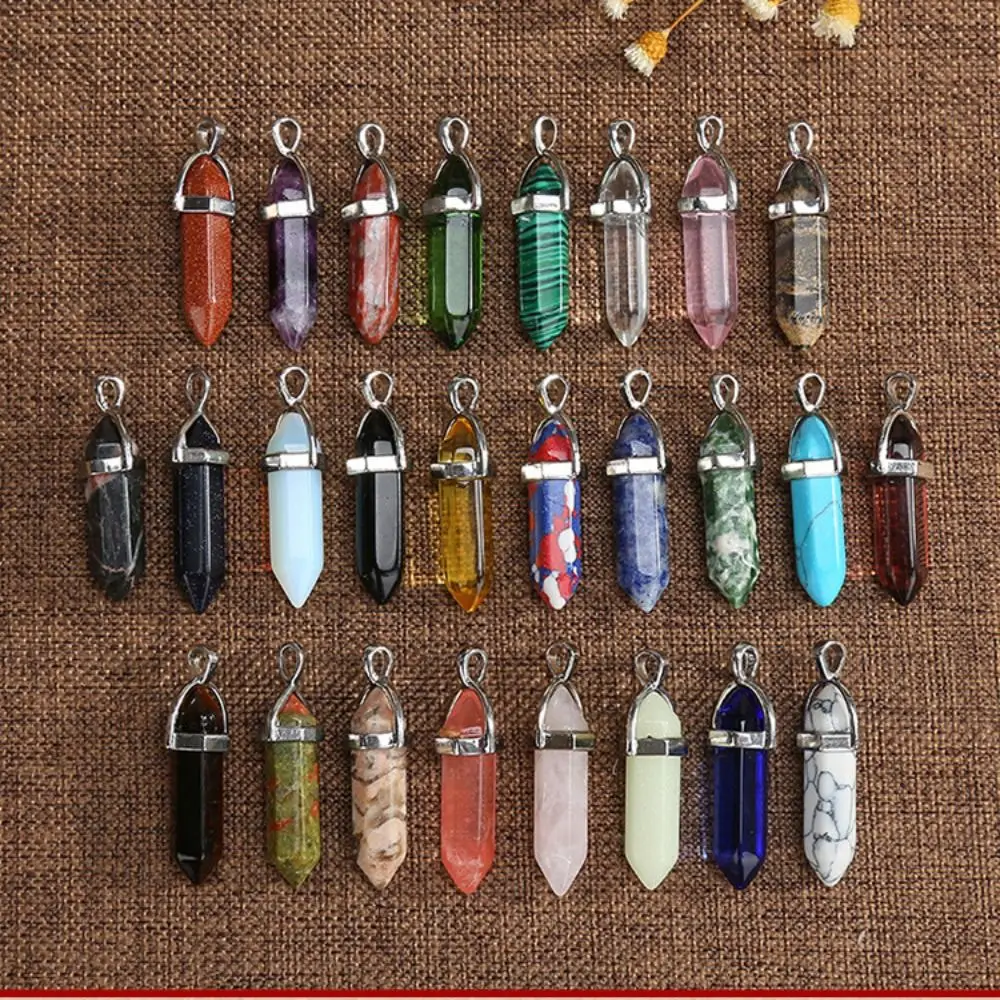 Necklace Accessories Hexagon Column Pendant Natural Stone Multicolor Hexagonal Point Pendants DIY Jewelry Making