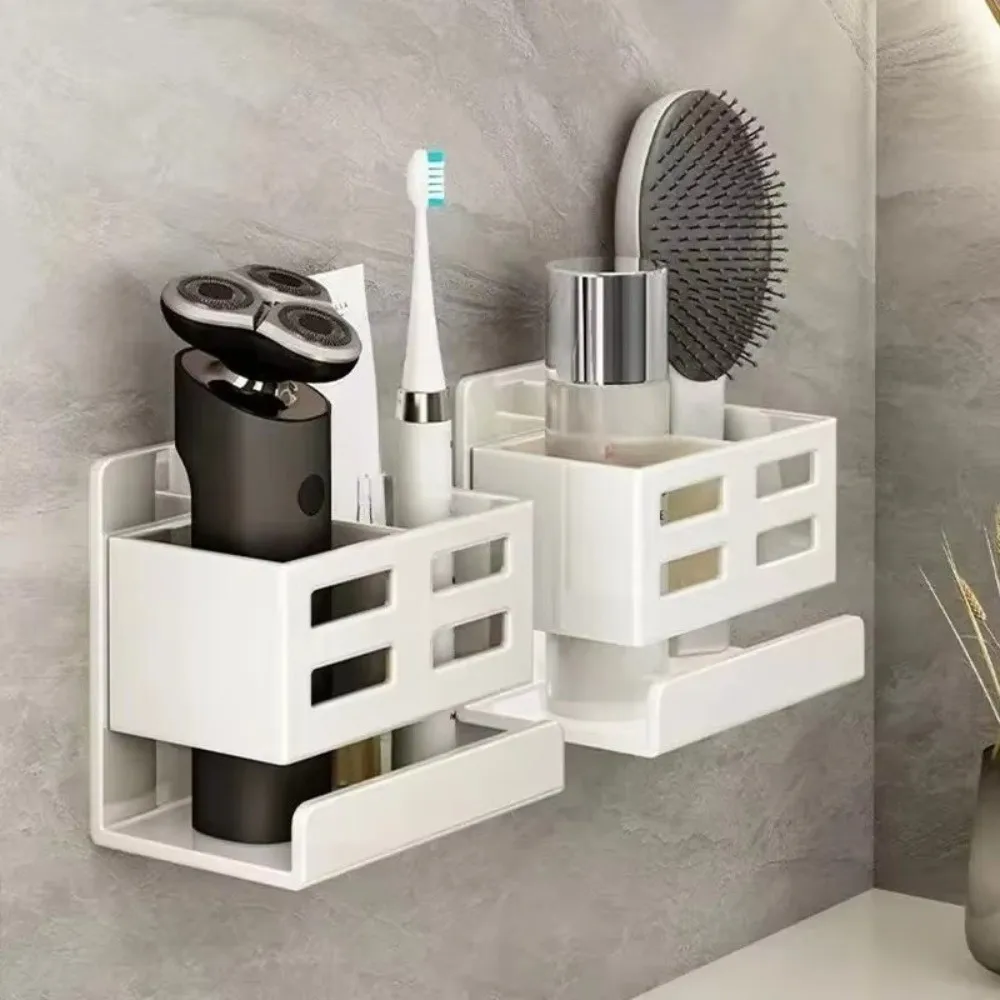 Wall-mounted Toothbrush Razor Storage Rack Punch-free Hollow-out Washstand Organizer Space-saving Toothpaste Comb Storage Tube