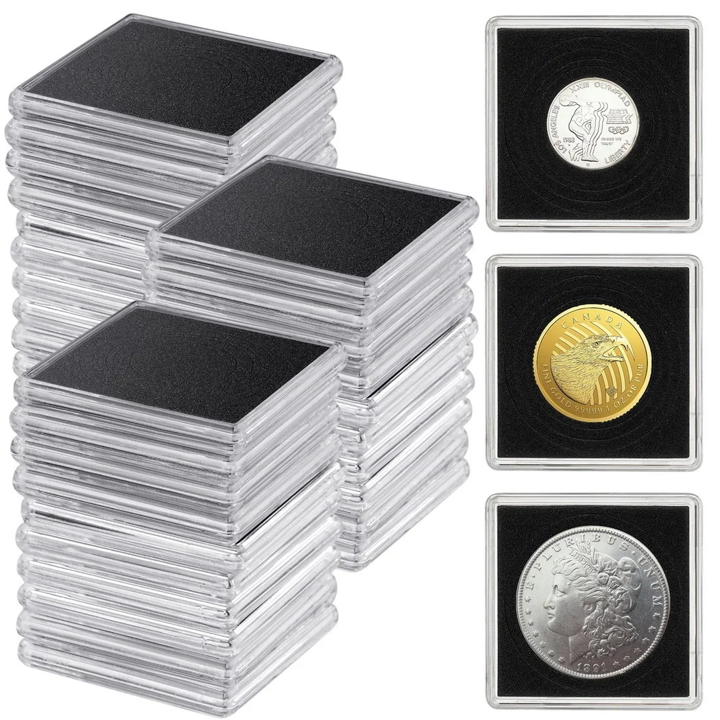 30Pcs/Set Coin Snap Holders Silver Dollar Coin Holders Coin Collection Display Acrylic Cases Half Dollar Coin Organizer Boxes