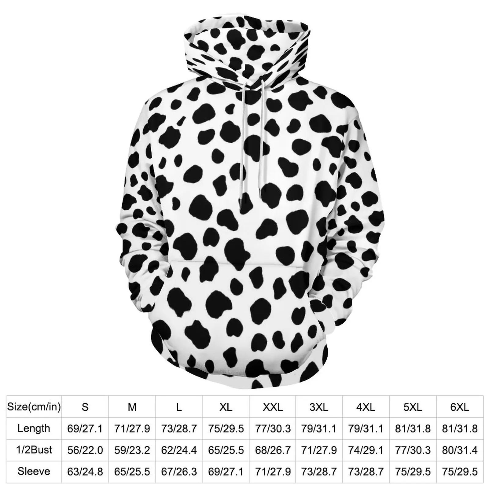 Black Dalmatian Casual Hoodies Man Cow Print Elegant Graphic Hooded Sweatshirts Autumn Long Sleeve Classic Oversized Hoodie