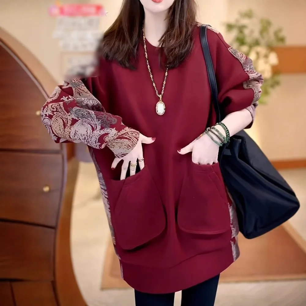 2025 봄/가을 신상 한국 패션 라운드넥 풀오버 중간 길이 스웨트셔츠 (캐주얼 & 데일리룩)