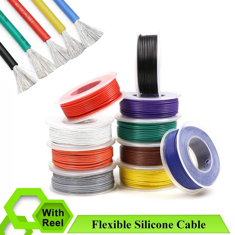 

Flexible Silicone Wire In Roll 30/28/26/24/22/20/18/16AWG Silicone Rubber Insulated Tinned Copper Heat-resistant Cable 600V Kit