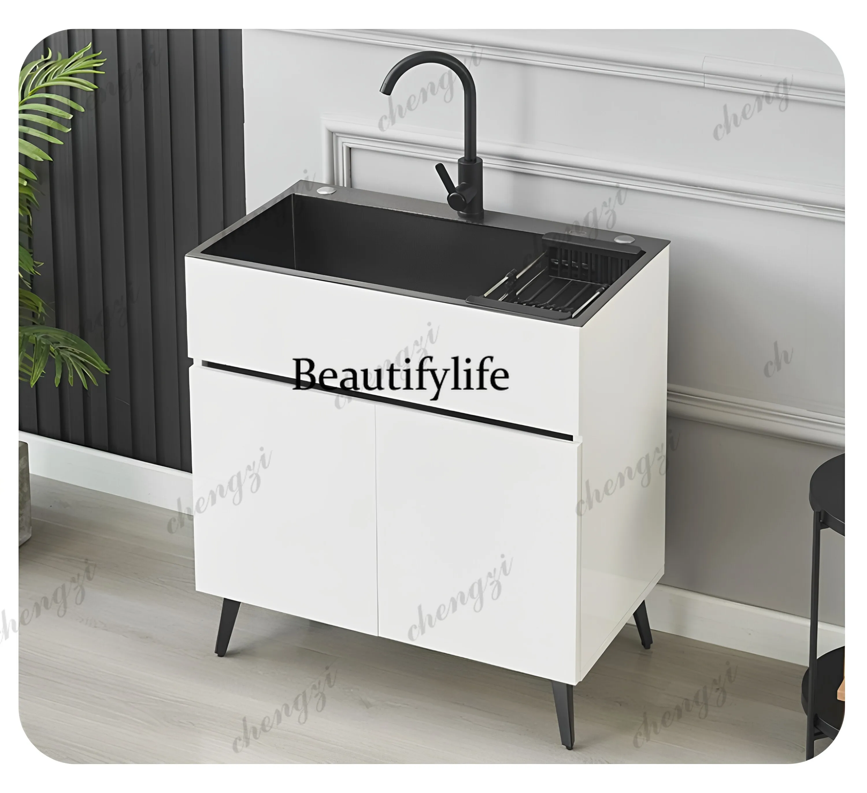 Kitchen cabinet with vegetable basin integrated cabinet simple stainless steel sink balcony wash basin cabinet