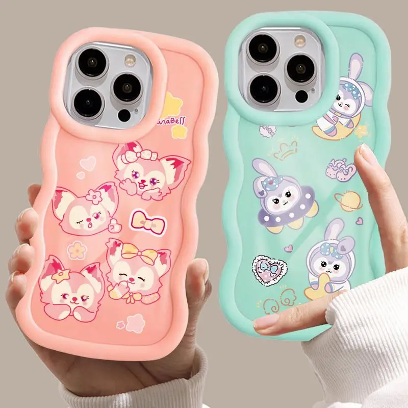 Disney Cartoon StellaLou LinaBell Macaron Big Waves Phone Case for iPhone 15 14 13 12 11 pro Max XS XR X 7 8 plus Candy Cover