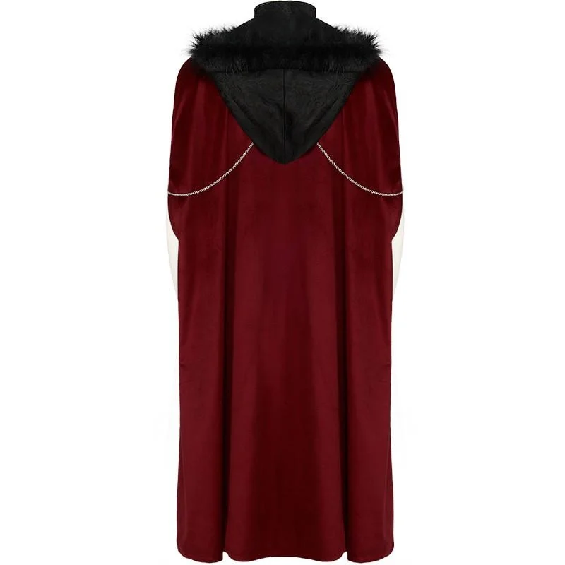 Retro Patchworkowy Płaszcz z Futrzanym Kołnierzem, Ozdobiony Łańcuchami, Wielokrotne Guziki, Styl Punk, Strój Sceniczny, Szata na Halloween, Odkryte Ramiona