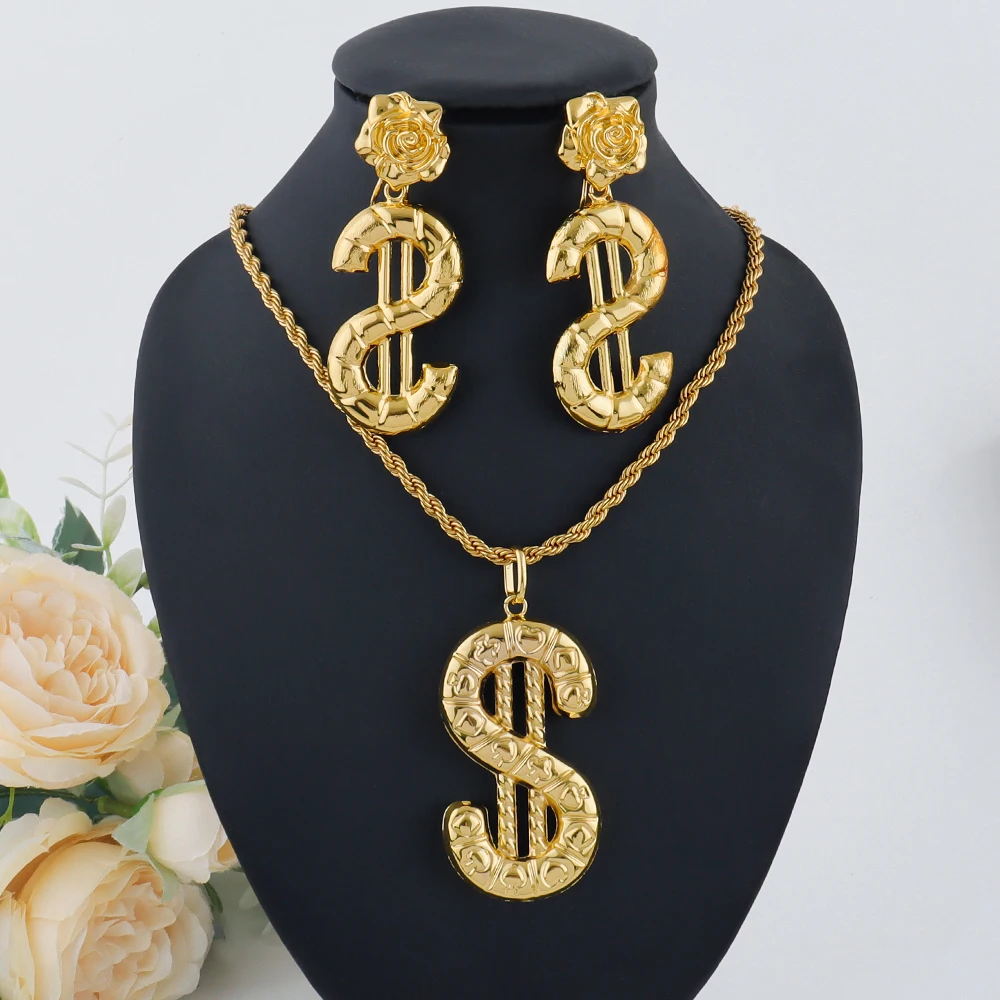

YM Jewelry Set for Women Copper Gold Plated Earrings Necklace Dollars Elephant Pendant Wedding Party Jewelry Gift Classic Trendy