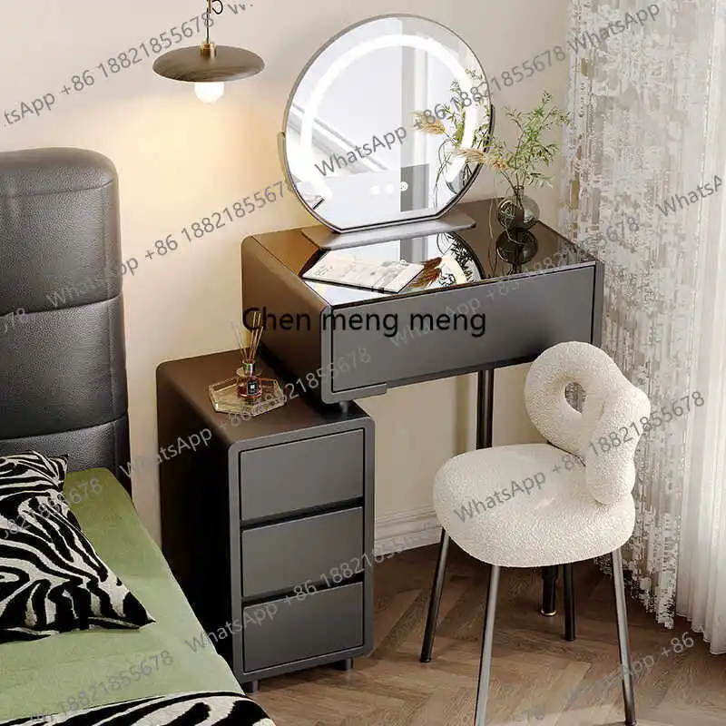 

Wood Slim Vanity Desk Storage Luxury Organizer Modern Adult Seat Vanity Drawers Mirror Black Compact Penteadeira Furniture