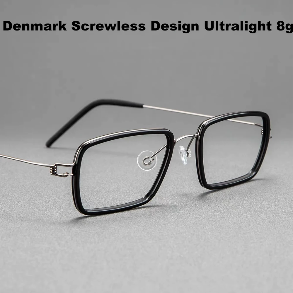 Denmark Screw-less Rectangle Eyeglasses Men Women Thin Titanium Ultralight Full Glasses Frame Vintage Acetate Ring Spectacle New