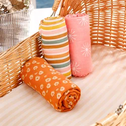 Elinfant 3pcs Bamboo Cotton Nursing Cover Baby Quilt 100% Cotton Muslin Swaddle Blanket Newborn Wrap