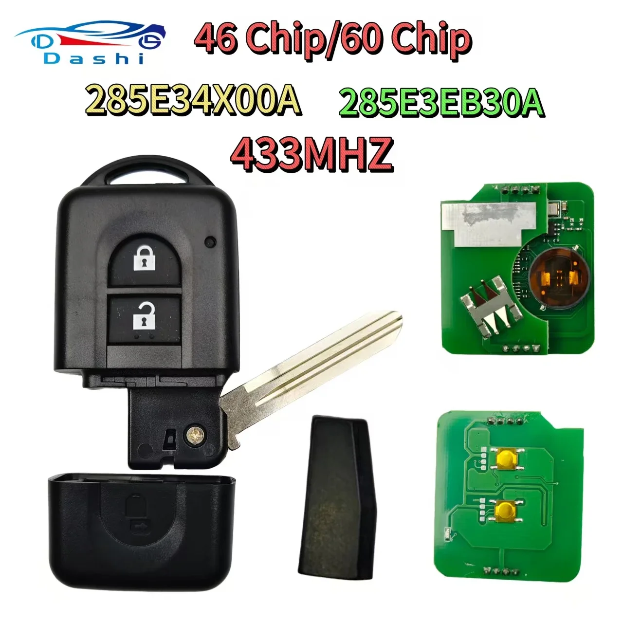 

Da Shi ID46/4D60 Chip 433MHz 285E3EB30A 285E34X00A for Fob Nissan Xtrail Qashqai Pathfinder Micra JukeSmart Remote Key