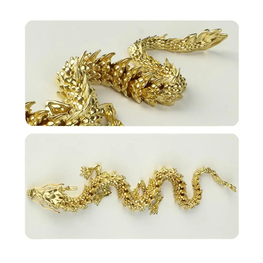 Dragon Ornament 3d Printed Movable Joint Chinese Dragon Figurine Articulated Golden Loong Model Sparkling Bright Color Desktop