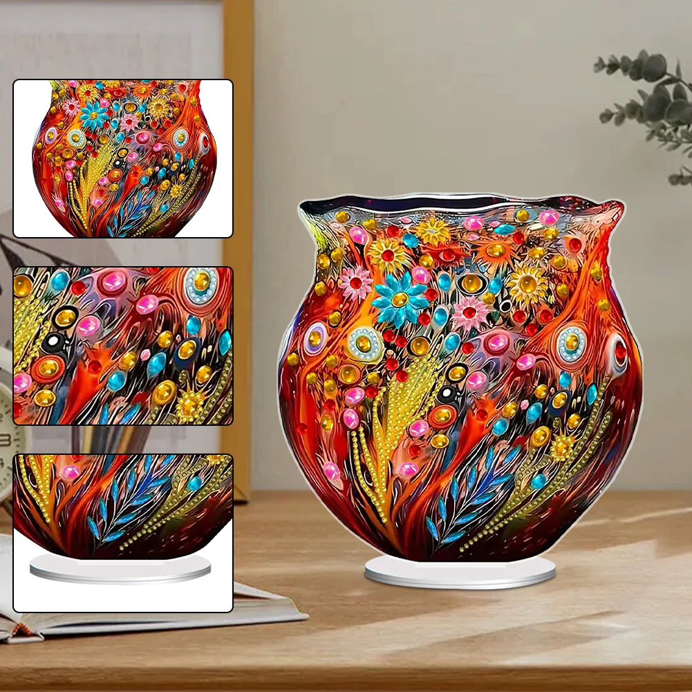 Vaso con stampa piatta 2D Kit di ornamenti per pittura con diamanti da tavolo fai da te 5D Decorazioni da tavolo con diamanti fai da te Decorazione della tavola della camera da letto