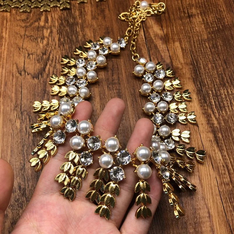 

Винтажное жемчужное бирюзовое ожерелье с инкрустацией из пшеничного дизайна, ожерелье с кисточками для ушей бижутерия женская, набор зажимов для ушей-гвоздиков