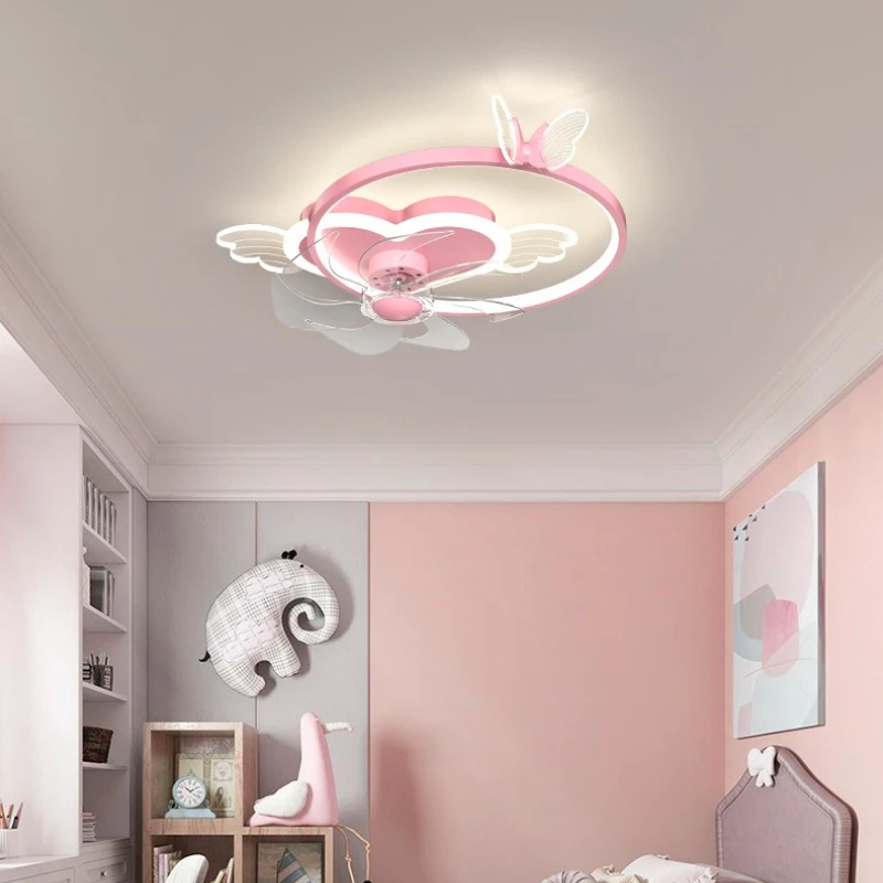 Modern Creative Children's Bedroom Ceiling Fan Lights Simple Heart Butterfly Ceiling Lamps Boys Girls Bedroom LED Art Fixtures