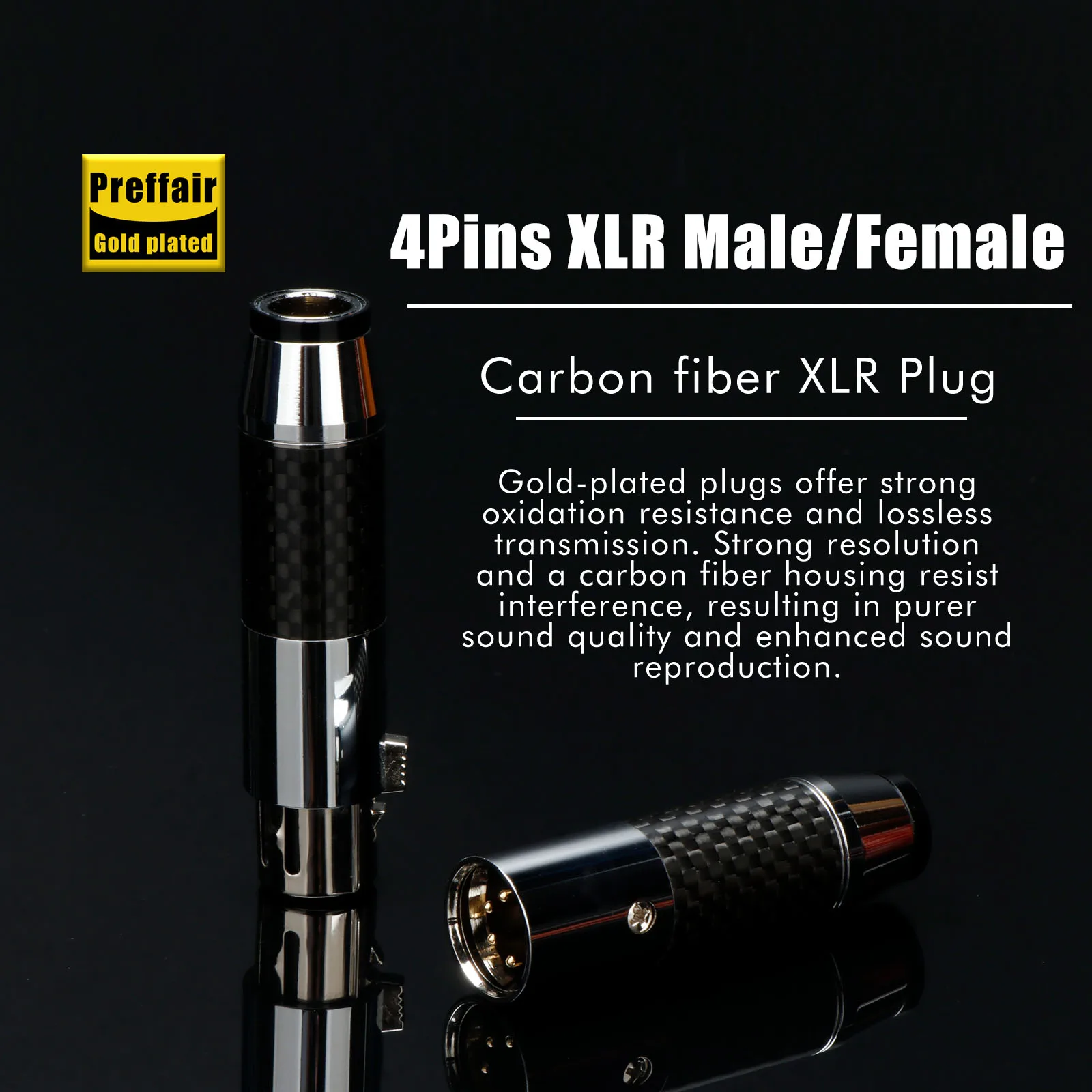 

XLR 4 Pin Plug 4Poles XLR Male Female Gold plated Carbon Fiber Headphone Connector adapter Microphone Mixer Amplifie