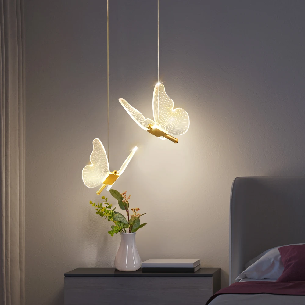 Imagem -04 - Nordic Butterfly Led Pendant Lamp Cabeceira Escada Quarto Pendurado Lâmpadas para Teto Arte Iluminação Interior Luminária