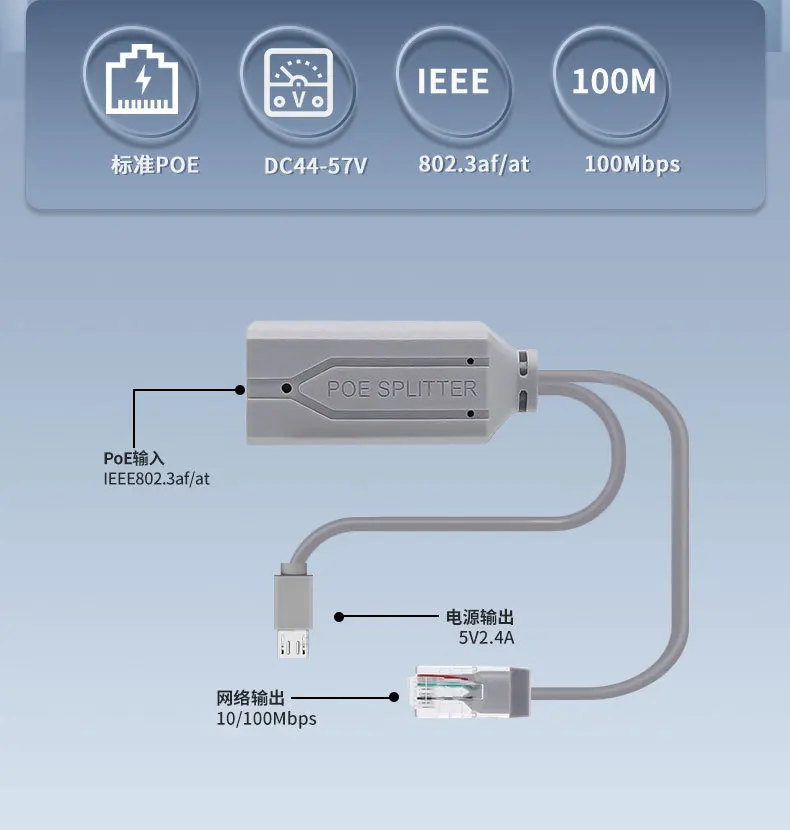 POE Splitter 48V to 5V 12V Power Supply Adapter Micro USB Type-C BarrelJack Compatible with Huawei Hikvision Bobcat Raspberry Pi