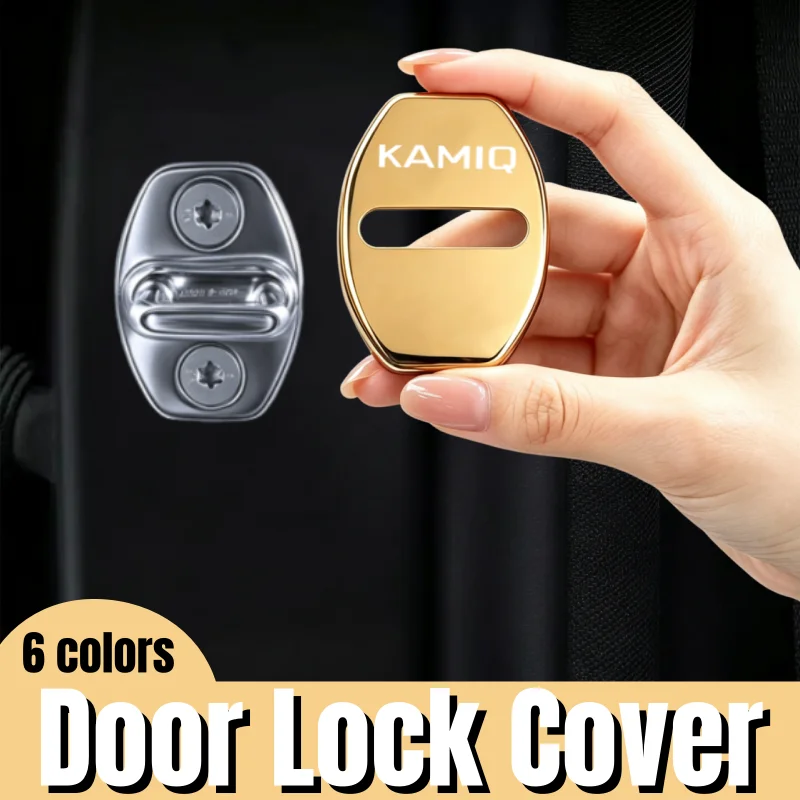 4PCS Stainless Steel Car Door Lock Covers Stikcer for Skoda KAMIQ Logo Anti-rust Waterproof Door Lock Styling Accessories