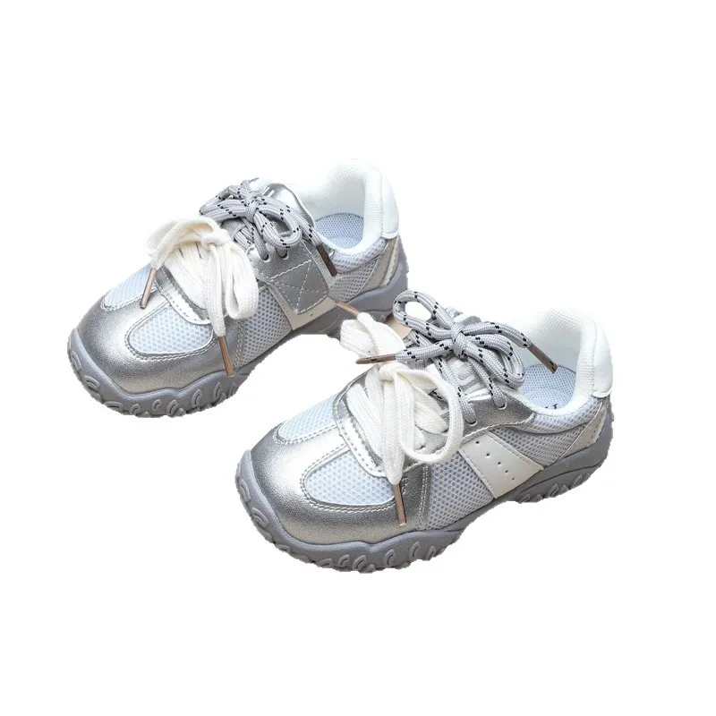 

2025 Autumn Children's Boys Girls Color Matching Mesh Breathable Sports Shoes Kid Toddler Student Low-top Flats Sports Shoes