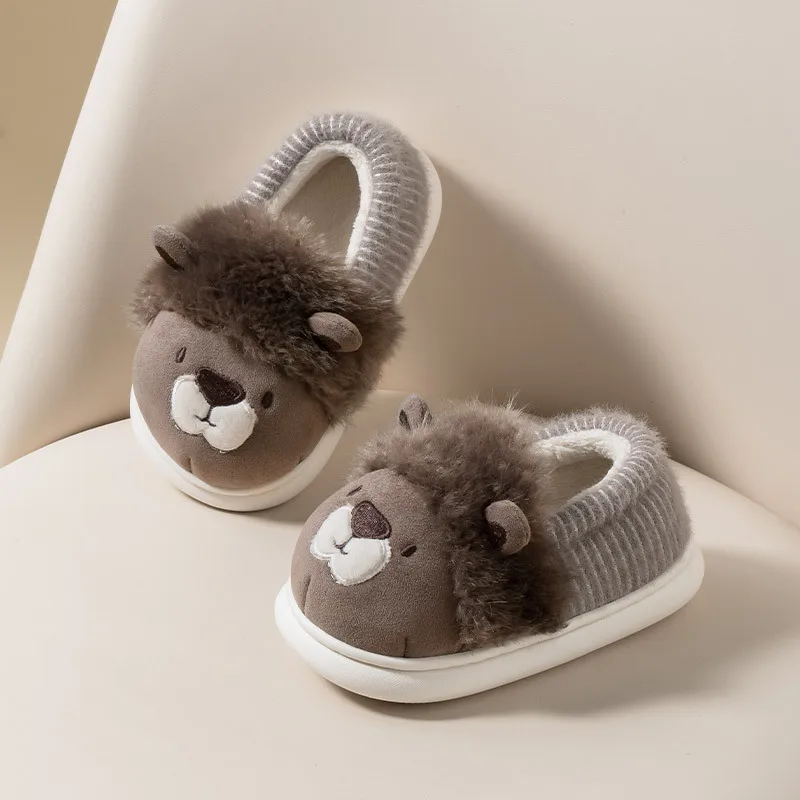 Winter Kids Baby Girls Slippers Home Cotton Shoes Cute Cartoon Lion Boys Warm Soft Bottom Indoor Slippers Children