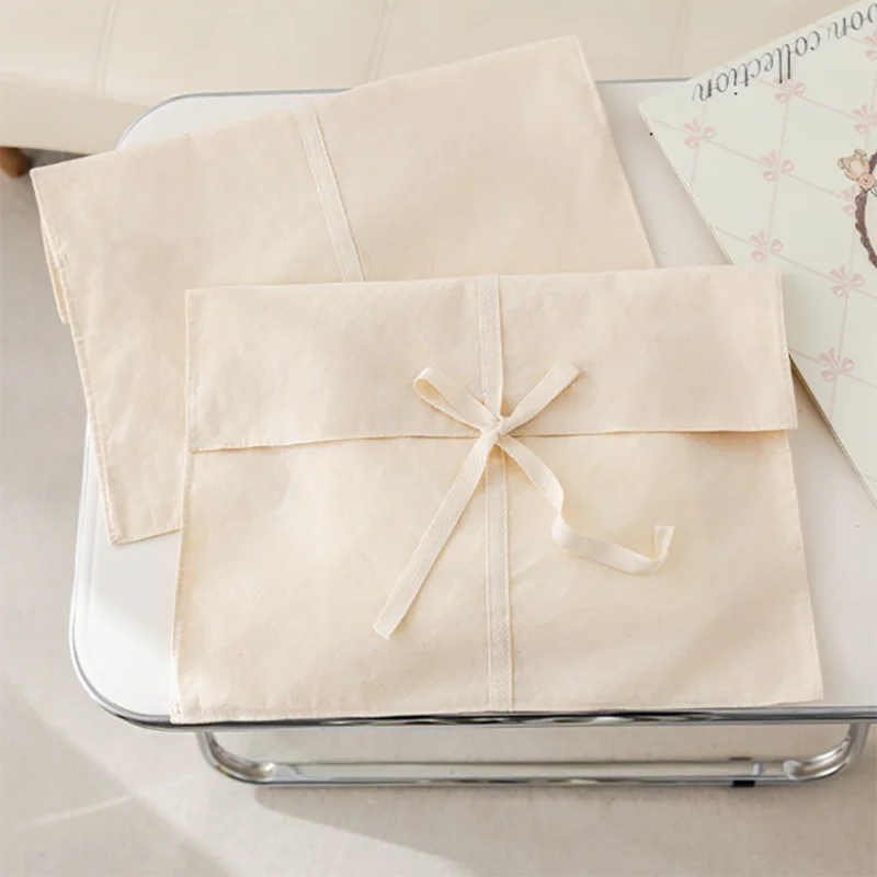 10pcs Blank Cotton Muslin Envelope Pouch With Ribbon for Scarf Skirt Handbag Cloth Reusable Gift Packaging Bag Eco-Friendly