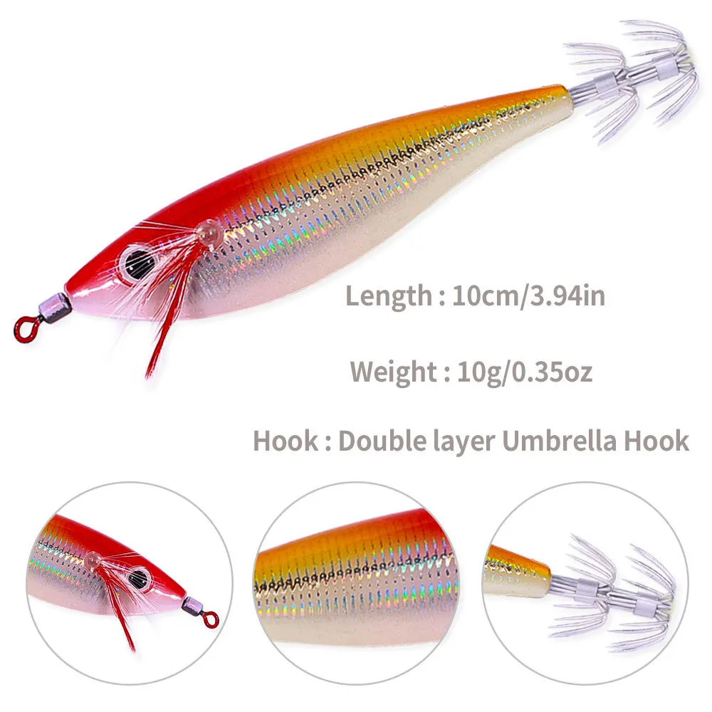 Sea.Yolo 10cm10g Luminous Fishing Lure Wood Shrimp Bait Artificial Squid Hook Octopus Cuttlefish Hard Baits For Sea Fishing