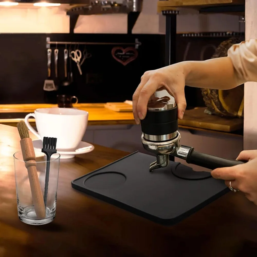 Non-Slip Silicone Coffee Tamper Mat Wear-resistant Black Espresso Tamping Pad Thicken Corner Edge Coffee Powder Press Pad