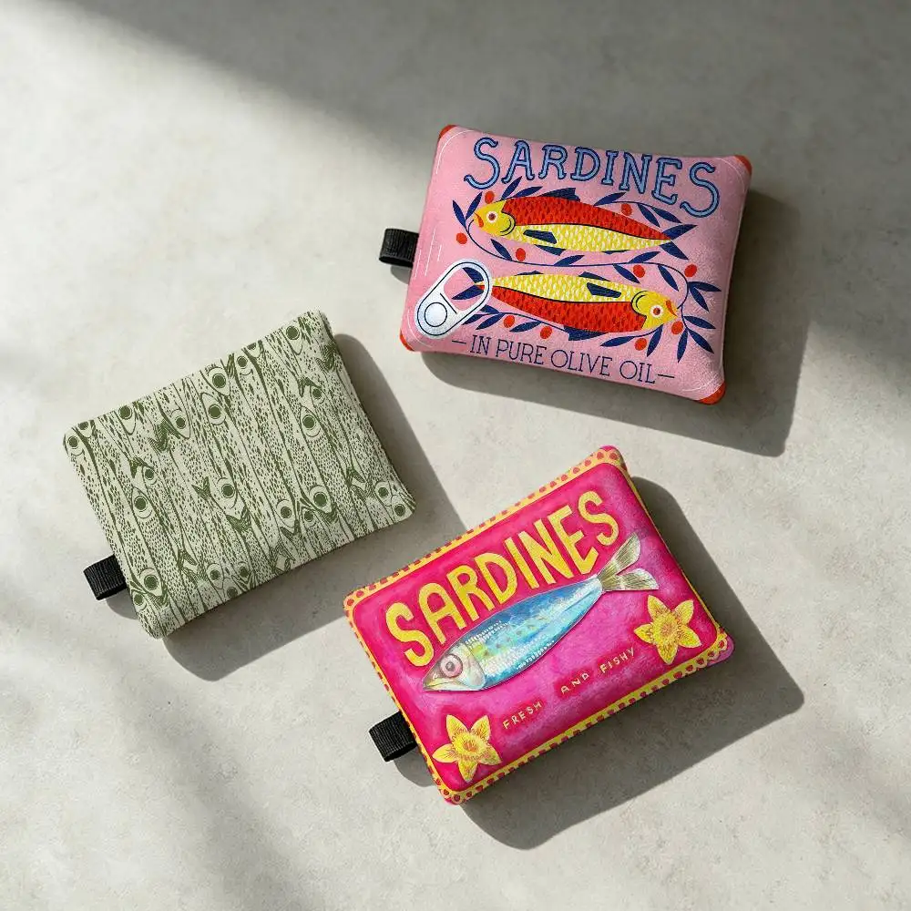 Canned Sardines Mini Hanging Oxford Cloth Coin Bag Durable Zipper Key Card Pouch With Carabiner