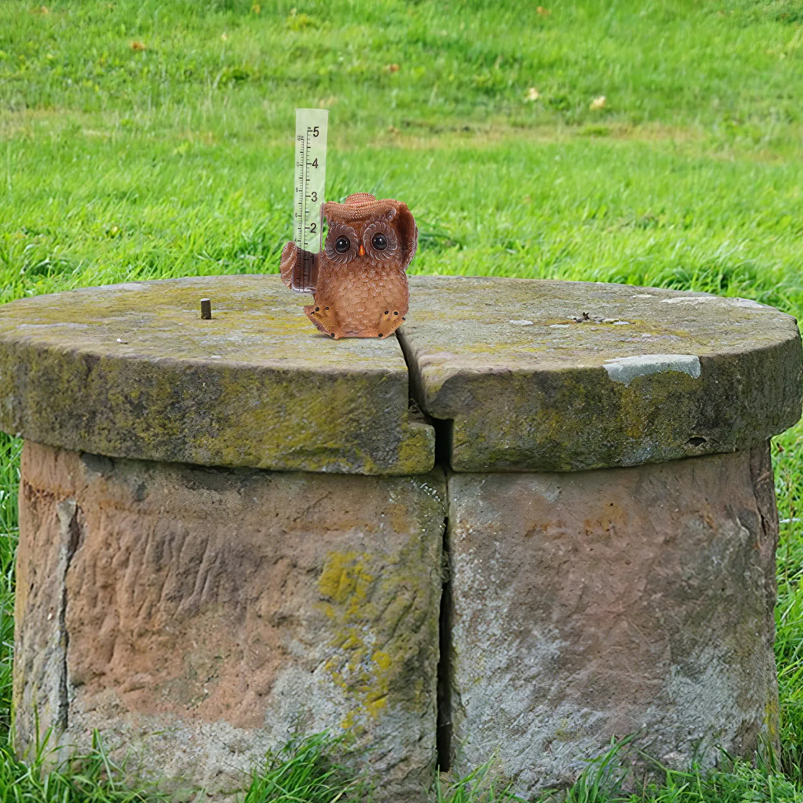 Garden Outdoor Rain Gauge Owl Cartoon Statue Decorative Accurate Yard Rain Measuring Tube Tool Outdoor Decorative Gauge