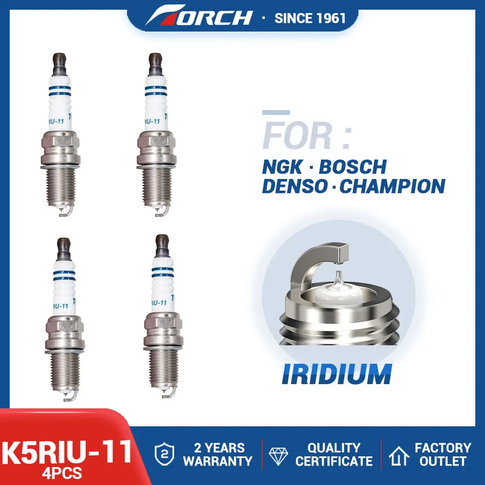 4PCS Iridium TORCH Spark Plugs K5RIU-11 Candles Auto Parts Fit for MAZDA for SUBARU for GEELY for VW for TOYOTA for MITSUBISHI