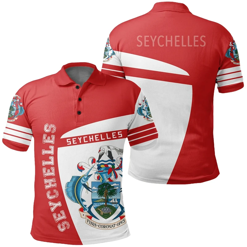 Africa Seychelles Map Flag 3D Printed Polo Shirts For Men National Emblem Short Sleeve Patriotic Coat Of Arms POLO Shirt Jersey