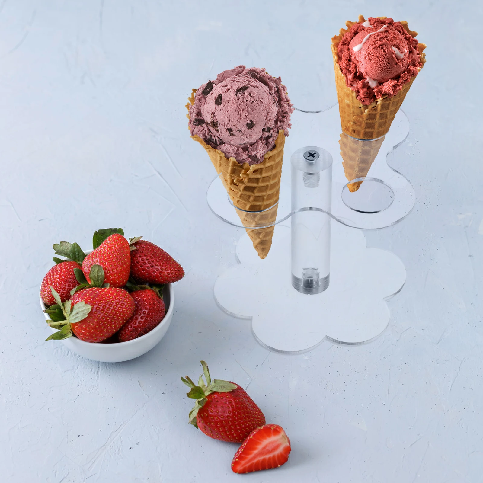 

2Pcs Acrylic Ice Cream Display Stand Cone Holders Storage Shelves for Dessert Party Christmas Picnic Restaurant Market
