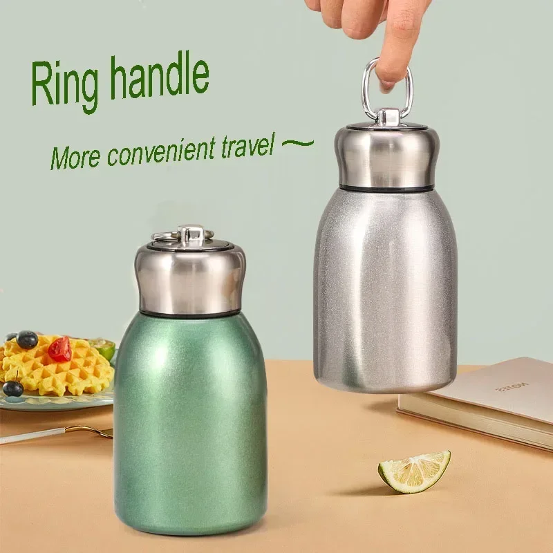 300ML Stainless Steel Vacuum Flask with Lifting Ring Travel Water Bottle Coffee Mug Portable Car Insulated CupMini Thermos Cup