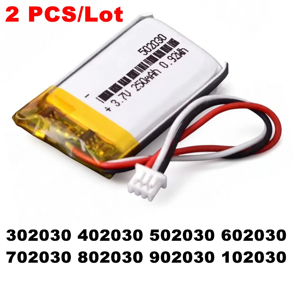 2PCS 402030 302030 502030 602030 702030 802030 902030 102030 3.7V JST 1.25mm 3Pin Connector Lithium Polymer Rechargeable Battery