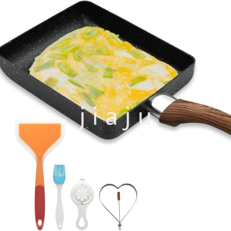 

egg omelet with silicone spatula brush and other accessories for omelettes, rectangular frying