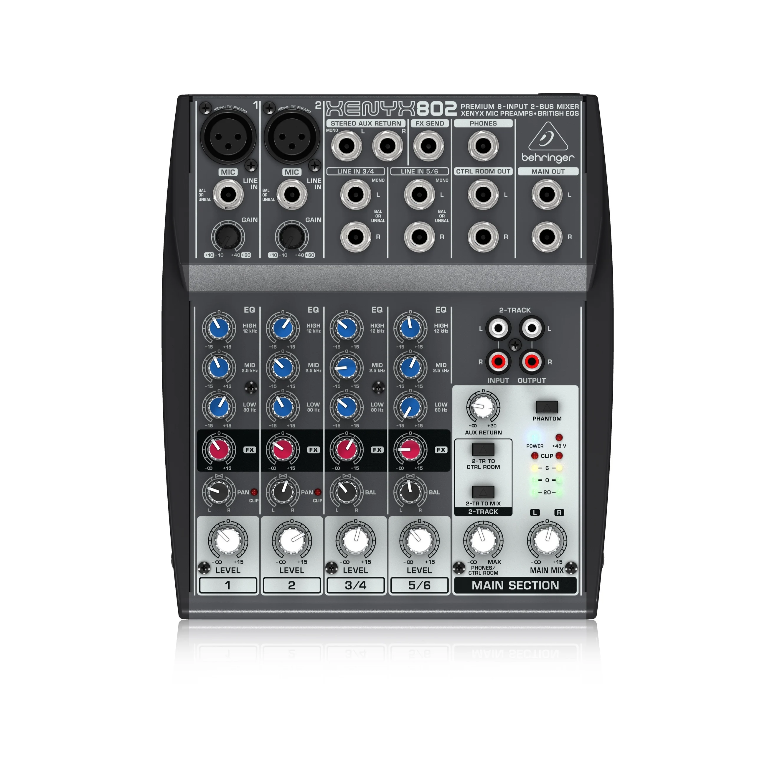 Behringer XENYx 802 Ultra-compact 6 channel mixer with USB audio interface for live performance and prefessional recording