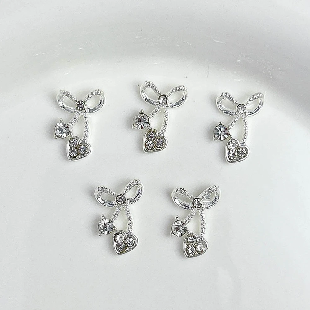 10pcs Luxurious Zircon Alloy Nail Decoration 3D Silver Gold Bow，butterfly，Nail Art Charm DIY Christmas & New Year Nail Supplies