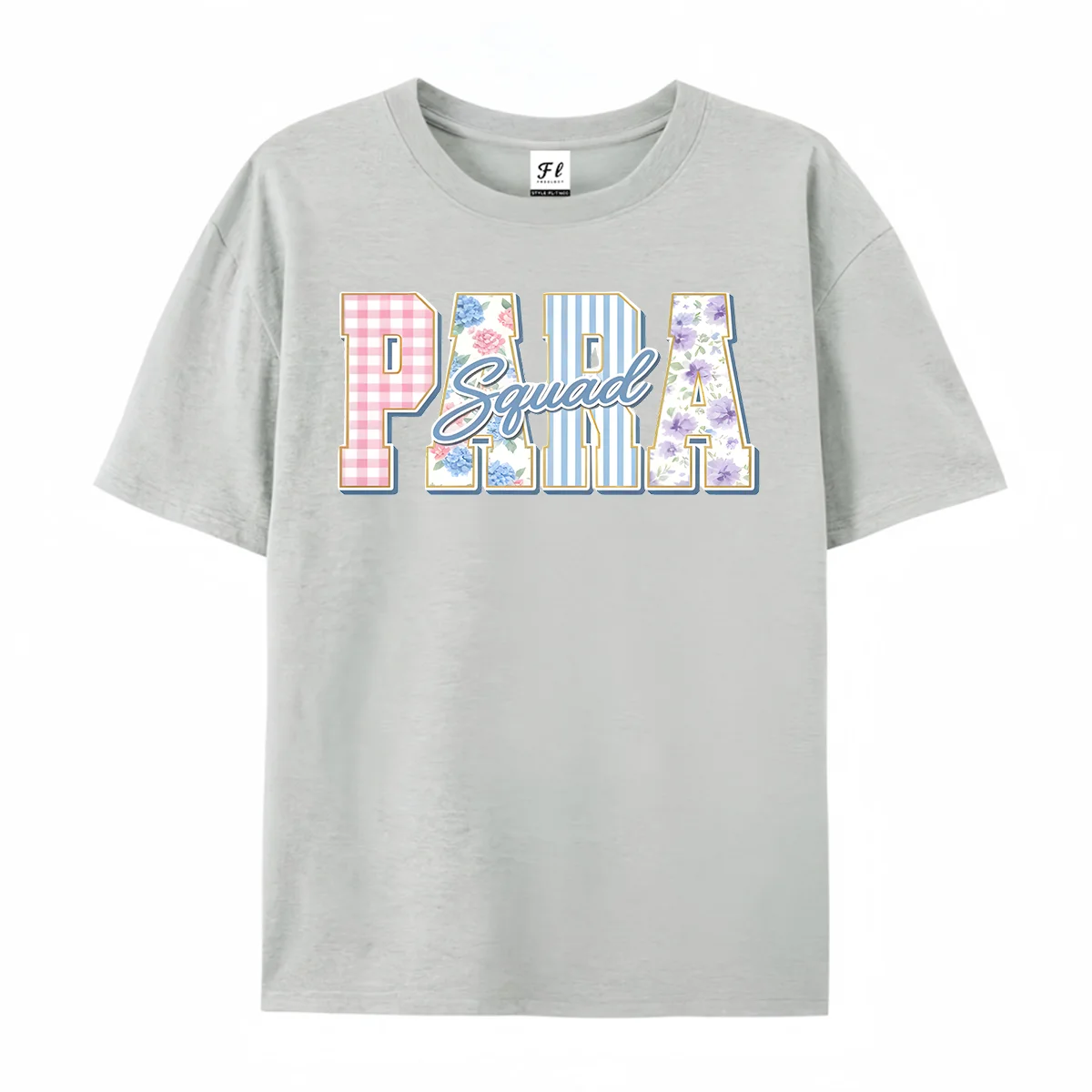 Para Squad Graphic Short Sleeve T‑Shirt Preppy Varsity Letter Floral Gingham Stripe Print Tee Educational Paraprofessional Team