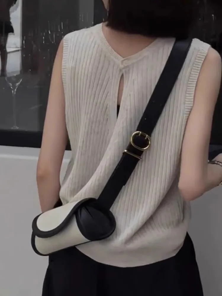 

Легкий дышащий летний модный топ Ele Ba Cross Design Svel из вязаного ледяного шелка в корейском стиле с вырезами