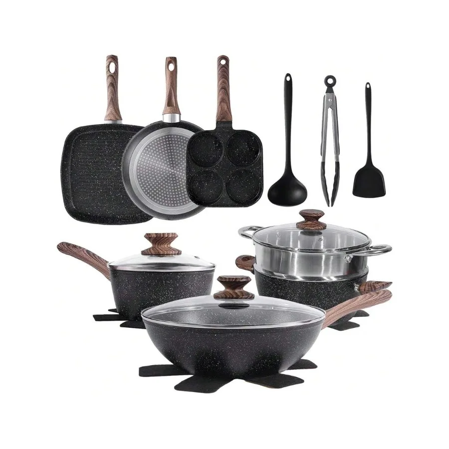 Sweetcrispy 17 Pcs Pots And Pans, Kitchen Cooking Set With Stay-Cool Handles, Kitchen Induction Cookware Suit With Detachable H