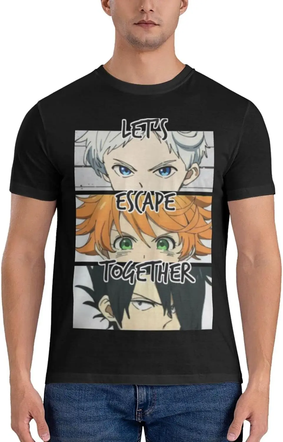 The Promised Neverland Shirt Anime Short Sleeve T Shirts for Men Classic Crew Neck Casual Black