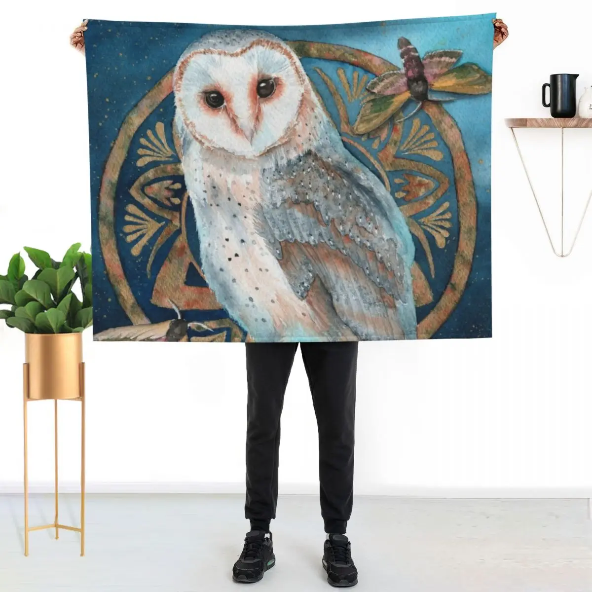

Watercolor barn owl with two hawkmothes Throw Blanket Durable Warm Blanket for Daily Home Use