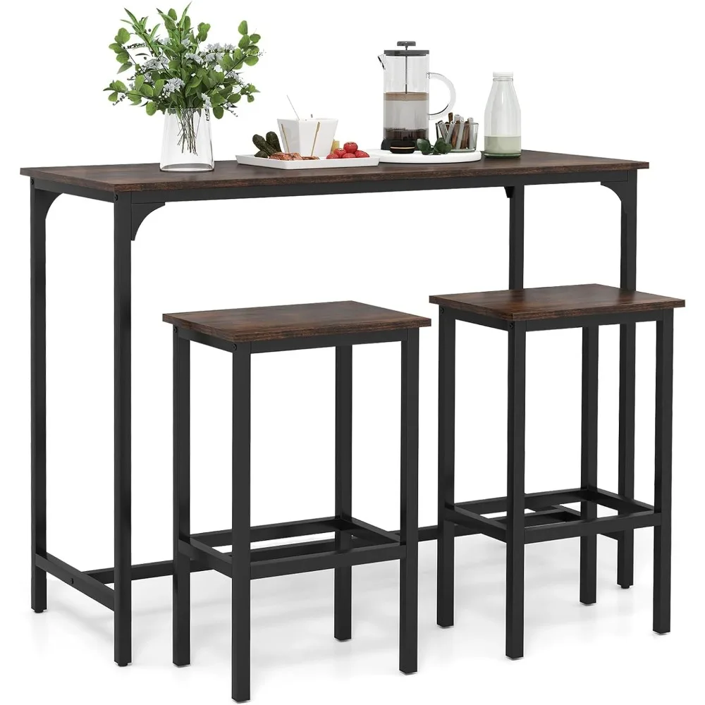 

3-Piece Dining Table Set, 47.5 Industrial Counter-Height Kitchen Table and 2 Bar Stools, High Top Rectangular Pub Table
