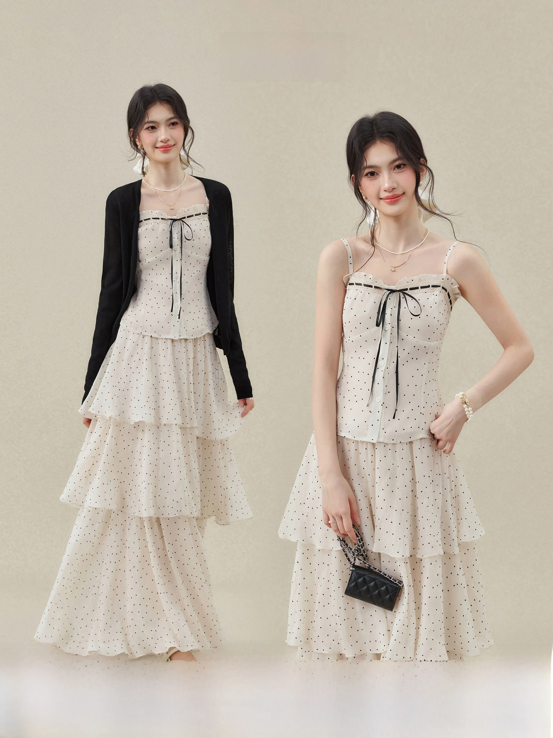 

Комплект: вязаный кардиган большого размера и юбка в горошек с эффектом водной ряби, светящаяся в темноте, для полных женщин (размеры MM)