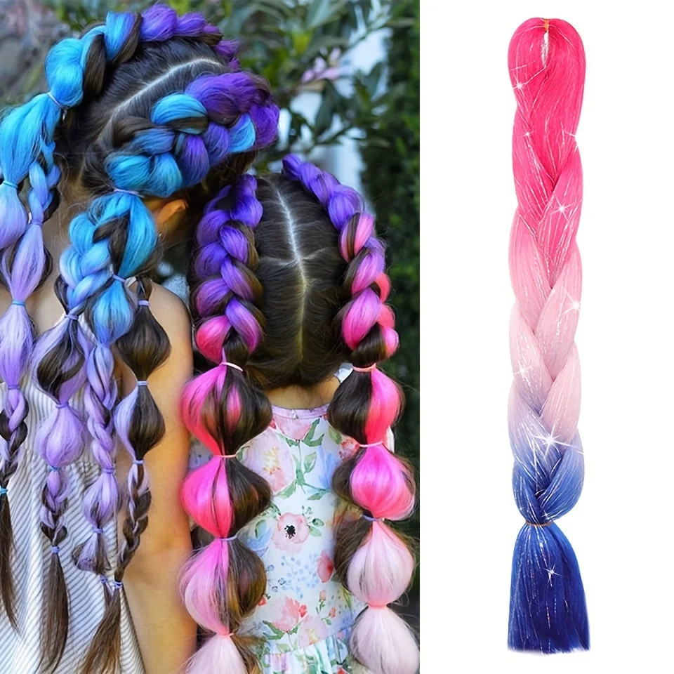 24 Inch Ombre Pink Blue Jumbo Braiding Hair Extensions Synthetic Kanekalon Braid Hair Box Braids Crochet Twist Women