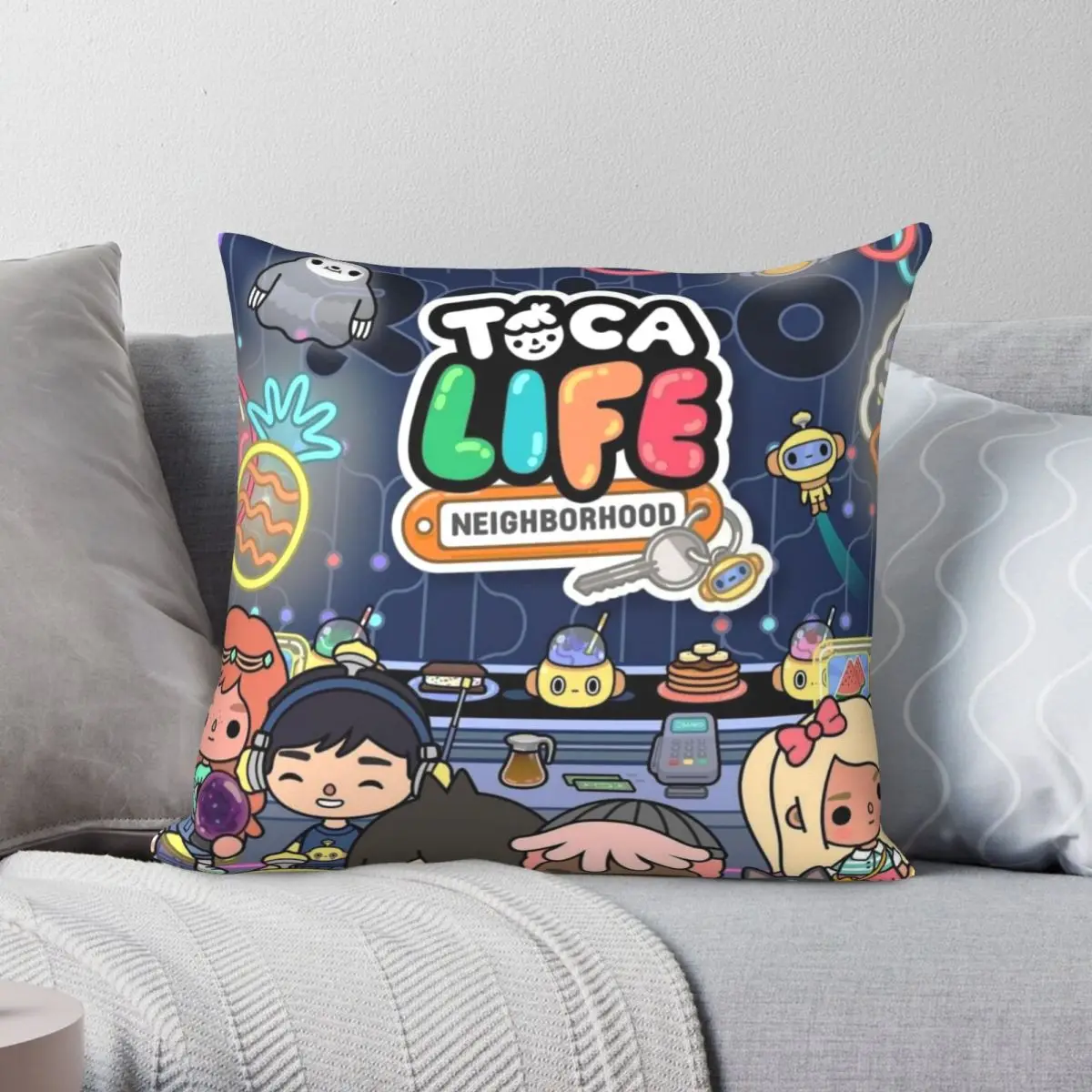 Toca Life Neighborhood Pillowcase Polyester Linen Velvet Creative Zip Decor Home Cushion Cover 18