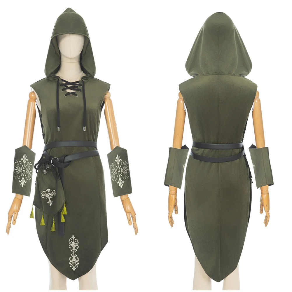 

Medieval Elven Queen Cosplay Green Dress Hoodie Costume Roleplay Women Clothes Uniform Outfits Halloween Carnival Party Dress Up