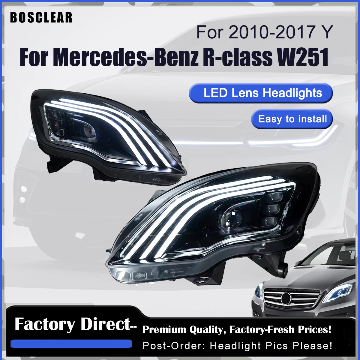 

Car Lights for BENZ W251 LED Headlight 2010-2017 V251 R Class R320 R350 R500 Head Lamp Drl Projector Lens Automotive Accessories