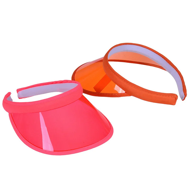 Summer PVC Sun Visor Hats Women Men Anti-UV Sunscreen Cap Candy Color Transparent Empty Top Cap Big Brim Outdoor Sport Beach Hat